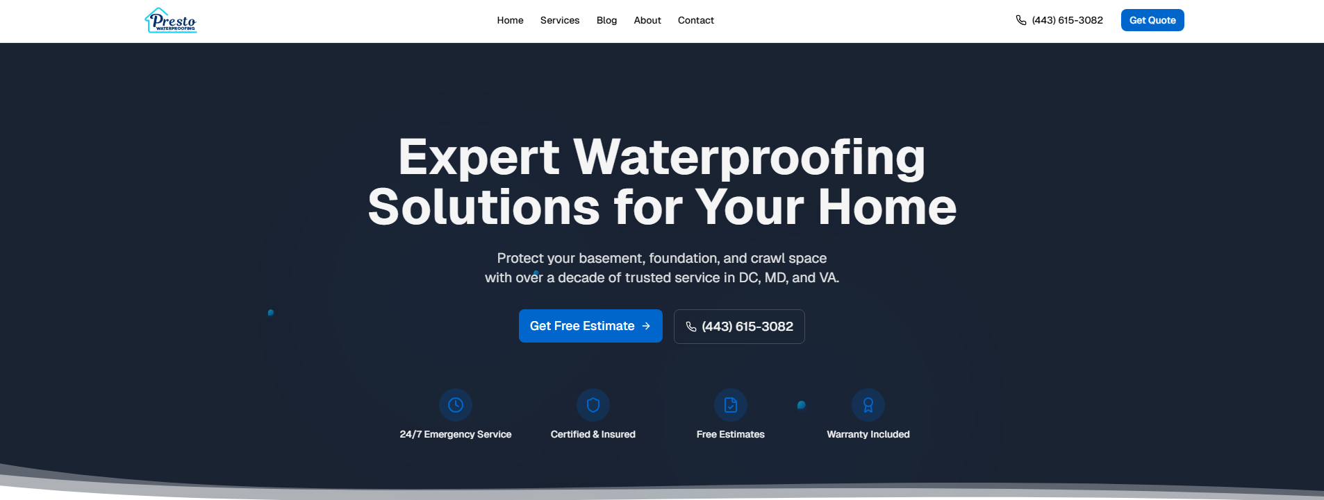 Presto Waterproofing Website